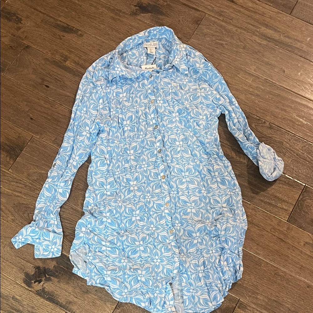 Rachel Zoe Floral Blue and White Button-Up Shirt